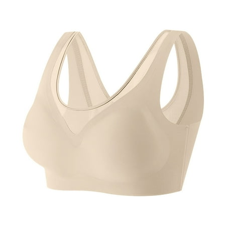 YHGFVOKJ Bras for Women Ultra Light Convertible Smoothing Casual Seamless Backless Wireless Fixed Cup Underwear Vest Bra High Support Sports Bras for Women Beige XXXL