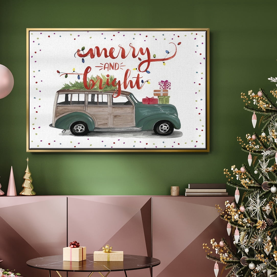 Christmas Cars Collection A - Framed Gallery Wrapped Holiday Canvas - 25 x 37 - Gold Frame