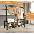 thumbnail image 4 of Fybee Heavy Duty Rolling Clothing Rack, Adjustable Double Rod Garment Organizer with 2 Shelves & Hooks, Mobile Wardrobe for Bedroom/Closet, Black, 4 of 11