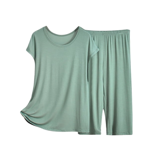 Ensembles de Pyjama Capri pour Femmes Été Haut à Manches Courtes avec Pantalon Capri Doux 2 Pyjamas