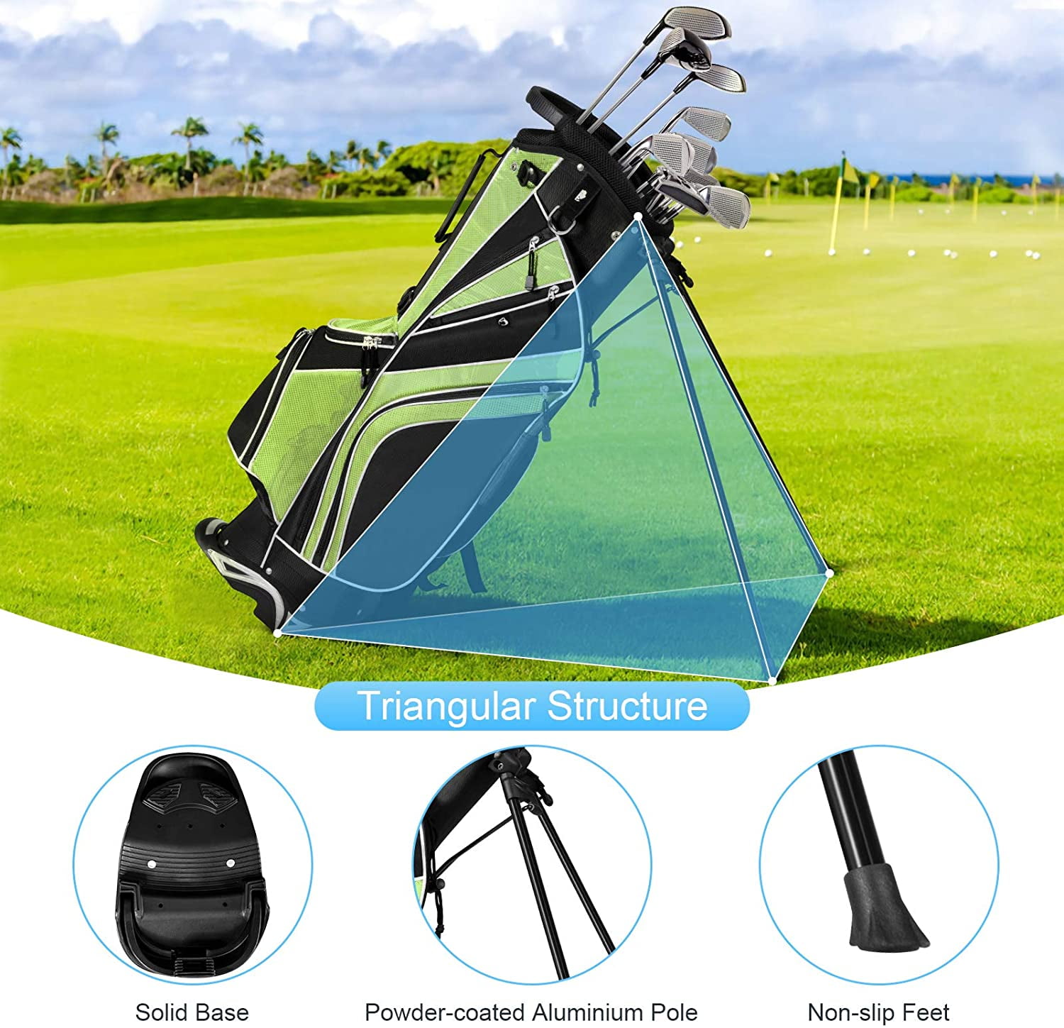 ZJTER Golf Stand Bag with 6 Way Top Dividers, Lightweight Golf Bag with Adjustable Dual Strap & 8 Pockets, Waterproof Rain Hood, Portable for Men Women