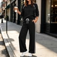 thumbnail image 5 of vdgthytj Tracksuits Womens Set 2 Piece Long Sleeve Crewneck Raglan Shoulder Contrast Piping Tops Drawstring Wide Leg Pants Fall Athleisure Outfits(Small,Black), 5 of 9