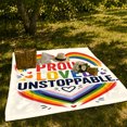 thumbnail image 7 of Rainbow Heart Arcs Framing Bold Pride Lettering, Soft Flannel Blanket with Expressive Pride Typography Print, Housewarming Gift and Home Decor for Bedroom and Living Room, 7 of 7