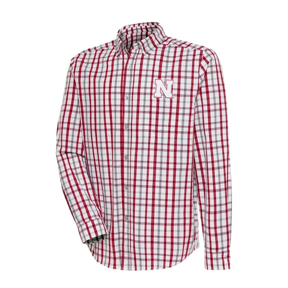 Men's Antigua Scarlet/Gray Nebraska Huskers Tending 2 Button-Down Long Sleeve Shirt