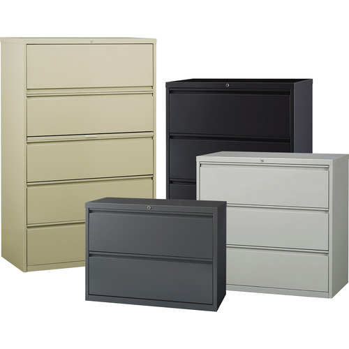 Lorell Lateral File - 5-Drawer 42" x 18.6" x 67.7" - 5 x Drawer S for File - Legal, Letter, A4 - Lateral - Rust Proof, Leveling Glide, Interlocking, Ball-bearing Suspension, Label Holder - Putty - Re - image 2 of 5