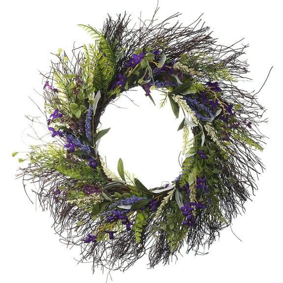 Enova Home 22" Artificial Lavender Flower Wreath with Green Leaves for Festival Celebration Front Door Wall Window Party Decoration