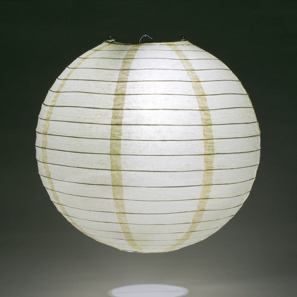 Quasimoon 8' Ivory Round Paper Lantern, Even Ribbing, Hanging Decoration