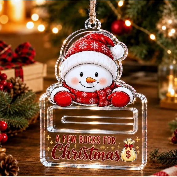 A Few Bucks for Christmas – Cash Gift Holder Ornament,Crystal-Clear Hanging Cash Holder for Christmas Tree,Clear Luminous Ornament with Built-In Bar for Rolled Bills,Festive Cash Surprise Display