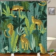 thumbnail image 3 of 4PCS Leopard Shower Curtain Sets with Rugs, Waterproof Fabric Pink Shower Curtain, African Wild Animal Cheetah Safari Wildlife Tropical Jungle Plant Palm Leaves Botanical Boho Bathroom Decor, 3 of 7