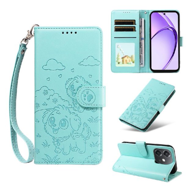 Funda Cartera GANGXUN con Diseño de Perrito en Relieve para OPPO A40 4G , Protección 360° con Ranuras y Correa Desmontable