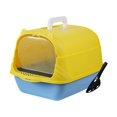 thumbnail image 3 of Caja de arena para gatos con capucha, inodoro cerrado y cubierto, arena antisalpicaduras para mascotas De Mano Azul Amarillo, 3 of 9