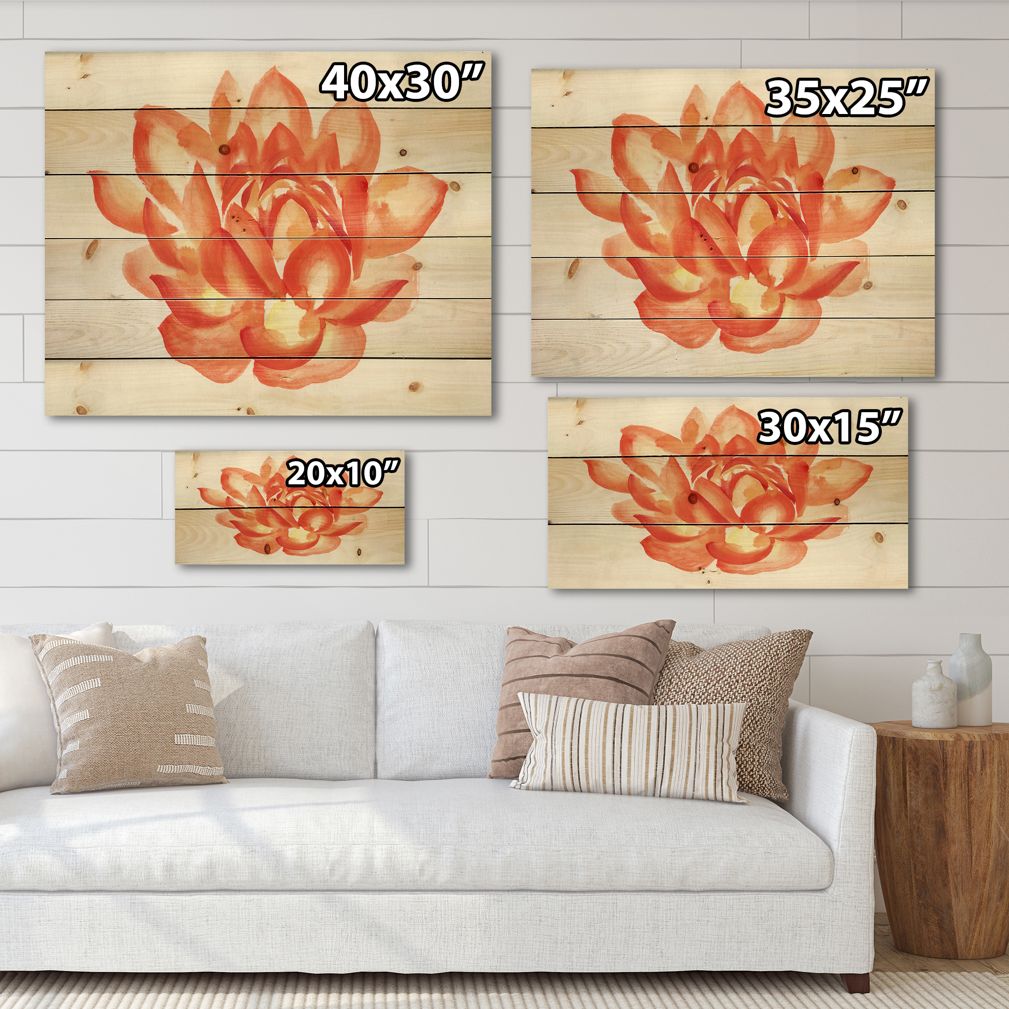 Designart 'Ancient Detail of A Orange Lotus' Traditional Print on Natural Pine Wood