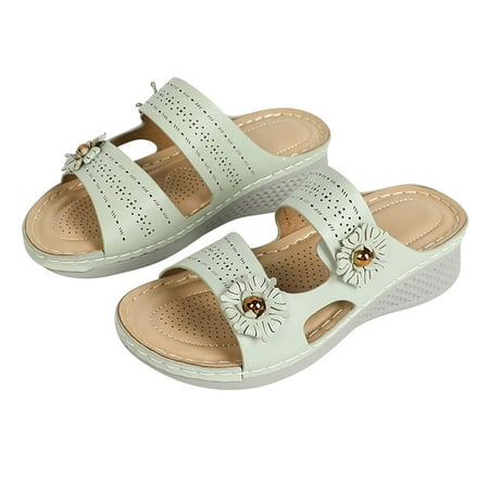 

Lovskoo 2024 Women s Slippers Open Toe with Arch Support Wedge Flip-Flops Floral Summer Comfortable Shoe Green