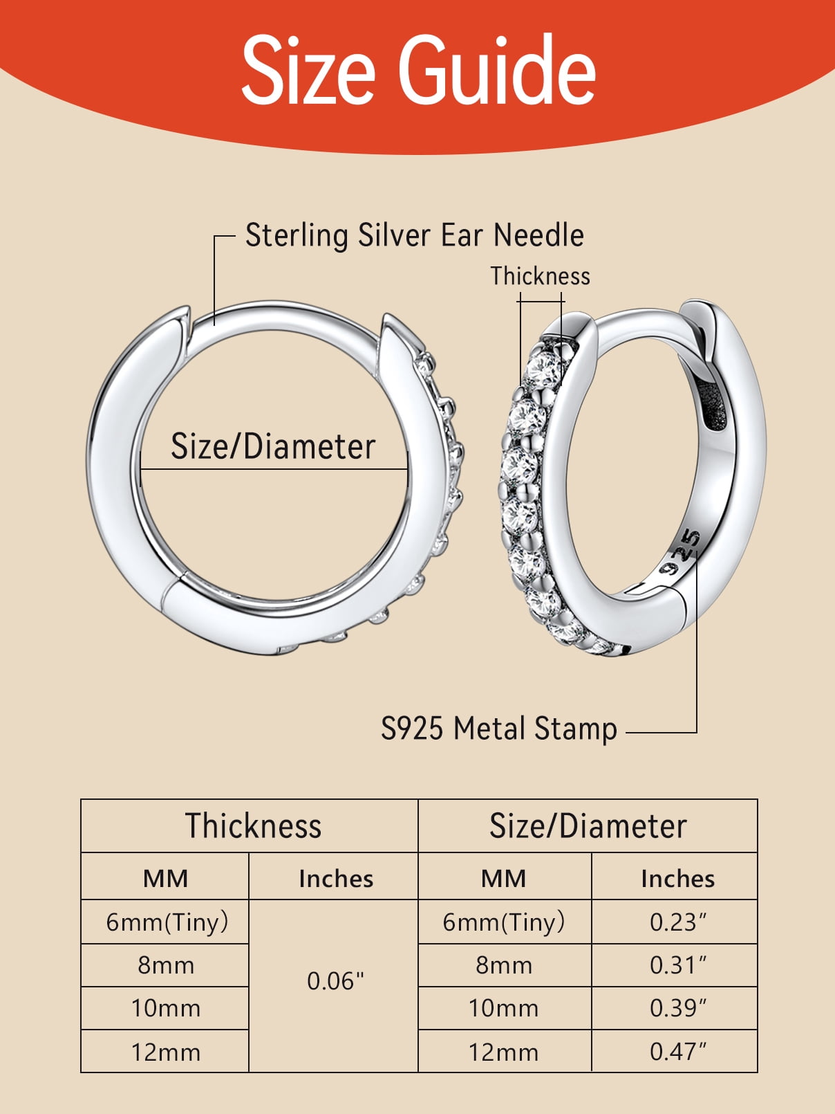 FaithHeart 925 Sterling Silver Huggie Hoop Earrings for Women, Small Round Cubic Zirconia CZ Earrings Lightweight Silver Earrings for Her Sensitive Ears Christmas Jewelry Gift 10mm