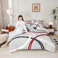 thumbnail image 4 of Manfei Vintage Geometric Stripe Queen Comforter Set,Modern Abstract Art Bedding Sets,Gray Red White Bedding Comforter Set For Men Women,Super Cozy Room Decor Reversible,3pcs, 4 of 8