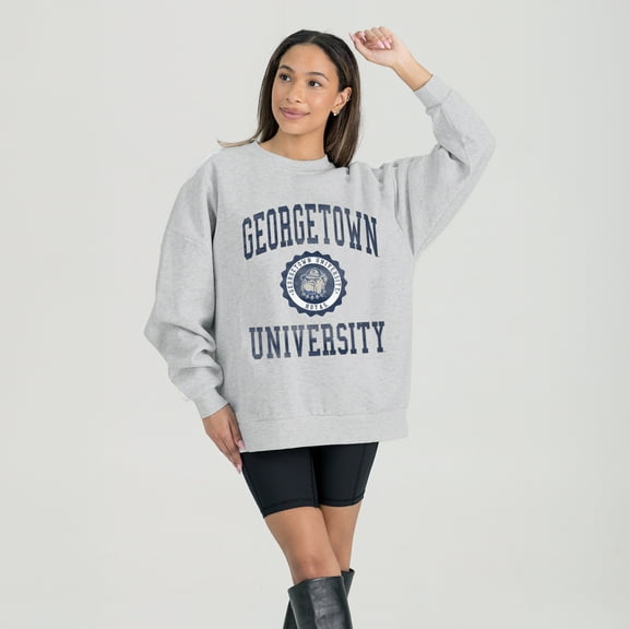 Women's Gameday Couture Steel Georgetown Hoyas Oversized Good Vibes Premium Fleece Drop Shoulder Pullover Sweatshirt