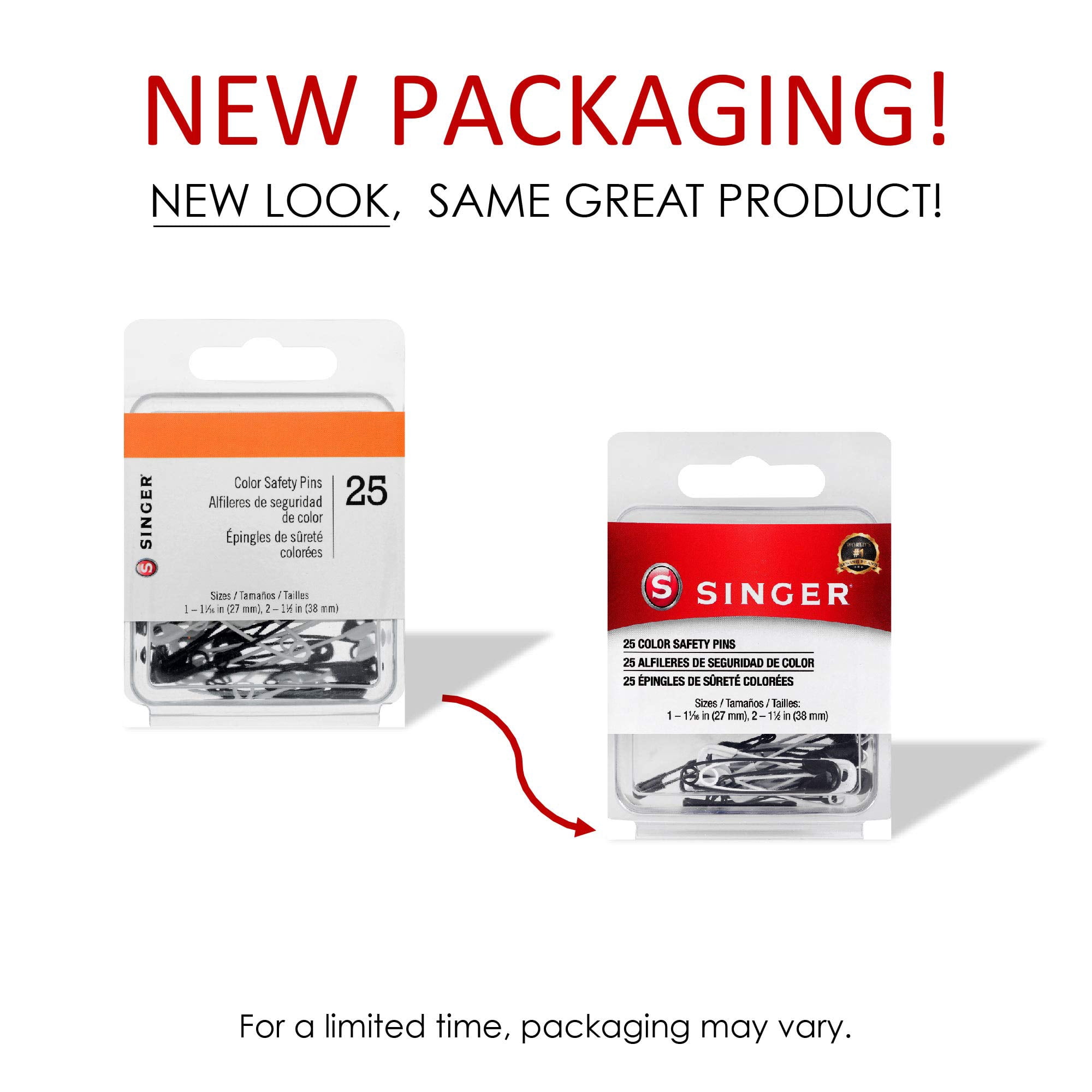 Safety Pins  Black & White  2 Assorted Sizes  25 Count (Pack of 48)