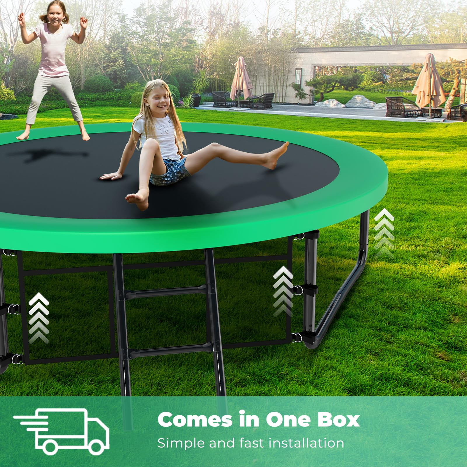 JOYFULIN Trampoline, 10FT Trampoline for Adults and 3-4 Kids, 1000LBS Trampoline with Enclosure, Basketball Hoop, Shoes Bags, Galvanized Full Spray Outdoor Recreational Round Trampolines