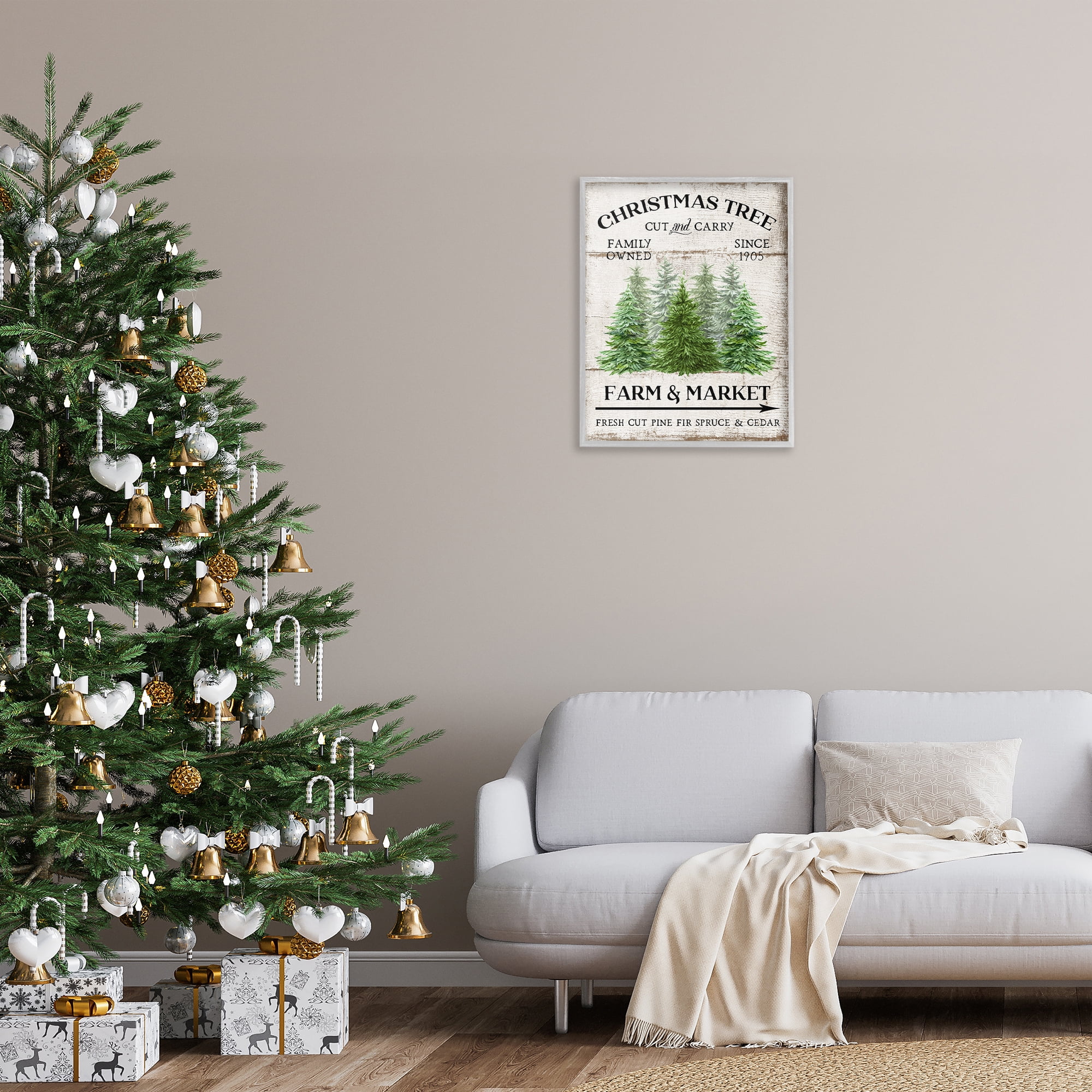 Stupell Industries Farm Market Christmas Trees Holiday Painting Gray Framed Art Prints Wall Art, 24 x 30
