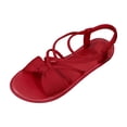 thumbnail image 2 of CQONEPT Women's Flat Sandals Comfortable Elastic Strappy Casual Summer Beach Sandals with Bow Lightweight Cute Walking Sandals Red 36, 2 of 6