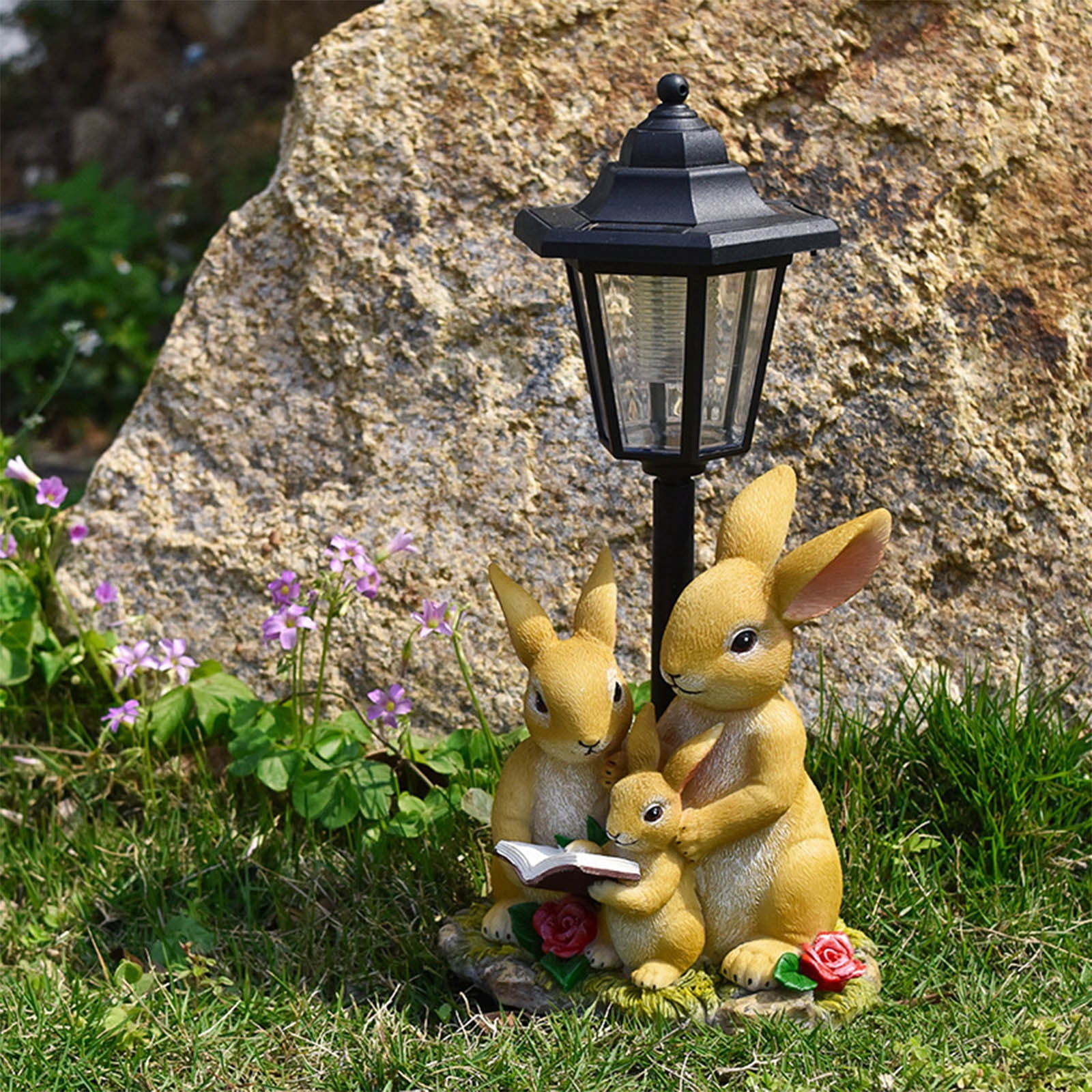 Solar Rooster Garden Light Outdoor Decor,Chicken Hen Couple Figurines Decorations with Lantern Resin Statue for Patio Yard Lawn Walkway Ornaments Mother's Day Birthday Gift For Mom