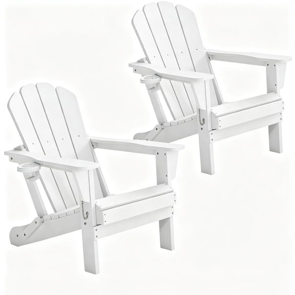 Adirondack Chairs Set of 2, Plastic Adirondack Chair, Adirondack Chairs, HDPE Adirondack Chair, Folding Adirondack Chairs, Outdoor Chairs with Cup Holder for Lawn Patio Deck Fire Pit -White