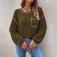 thumbnail image 2 of Prendas de Punto con Cuello Redondo para Mujer, Jersey Suelto con Bolsillo en el Pecho y Manga Larga con Alas de Murciélago, Top para Otoño e Invierno OD Green S, 2 of 6