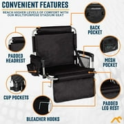 Alpcour Folding Portable Stadium Seat with Padded Backrest, Armrests, Storage Pockets, and Cup Holder - Black