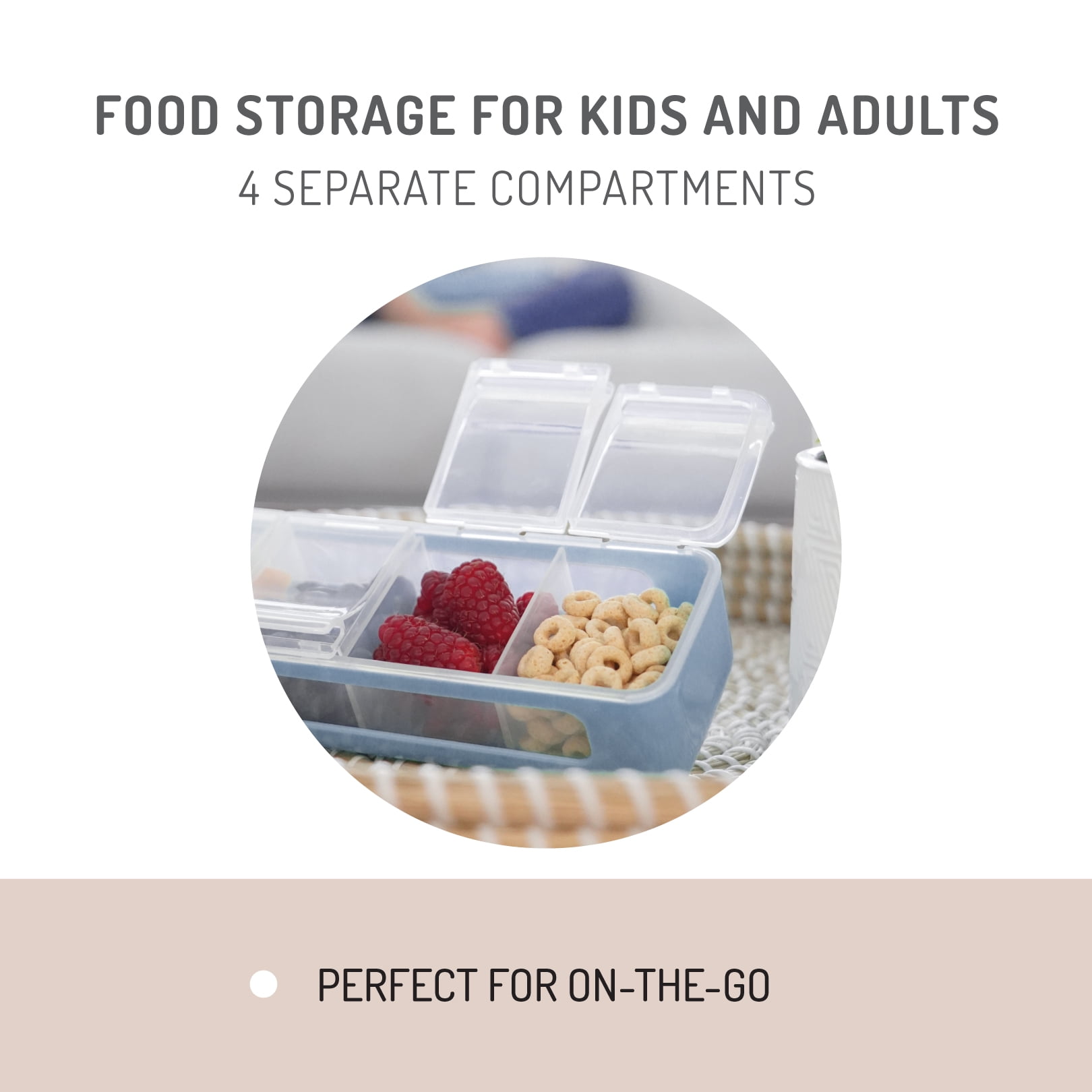 melii Snackle Box – 4 Compartment Snack Container with Lids, BPA-Free Food Storage for Kids & Adults, Travel & Crafts - Slate