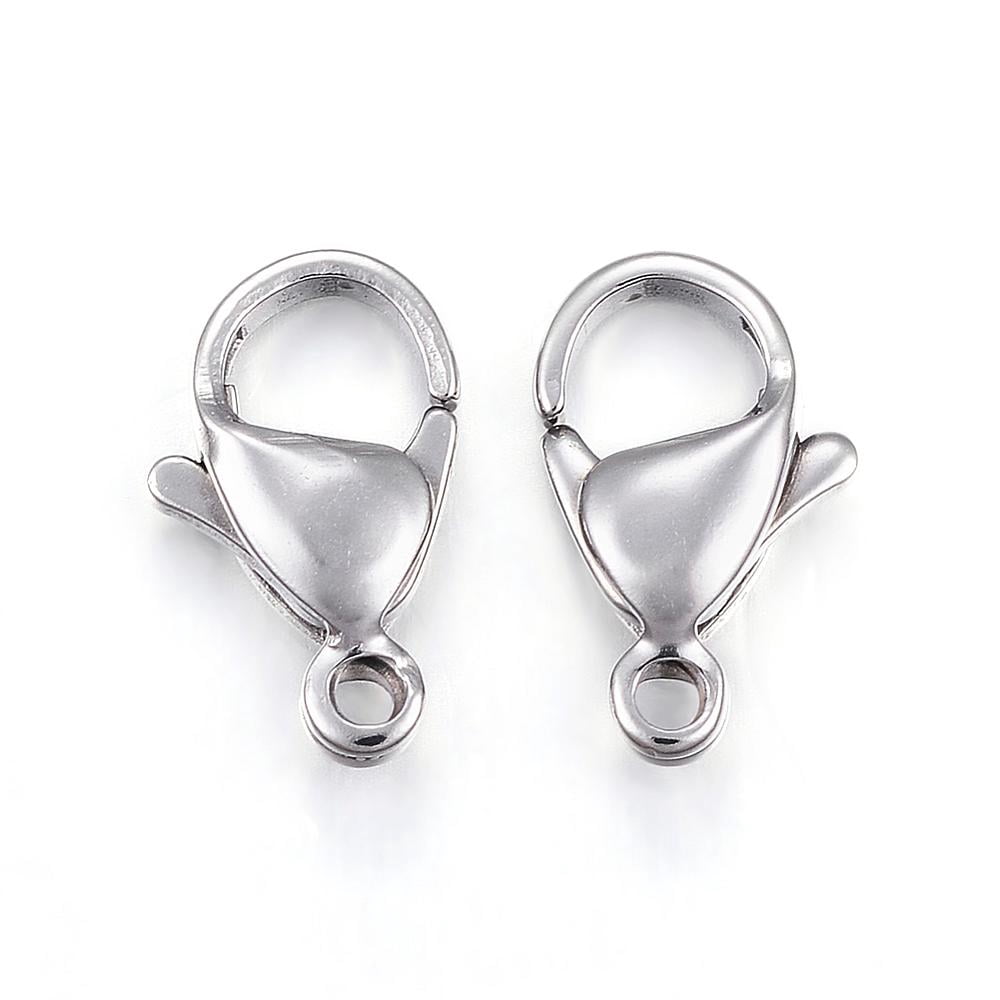 200pcs Resistant 304 Stainless Steel Lobster Claw Clasps Parrot Trigger Clasps Stainless Steel color 19x12x5mm Hole: 2.5mm