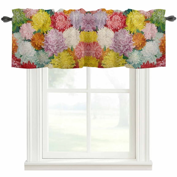 Colorful Chrysanthemums Window Valance Curtain Watercolor Flowers Rod Pocket Valance for Windows Short Curtain for Living Room, Bedroom & Kitchen Window Decor 42x12in