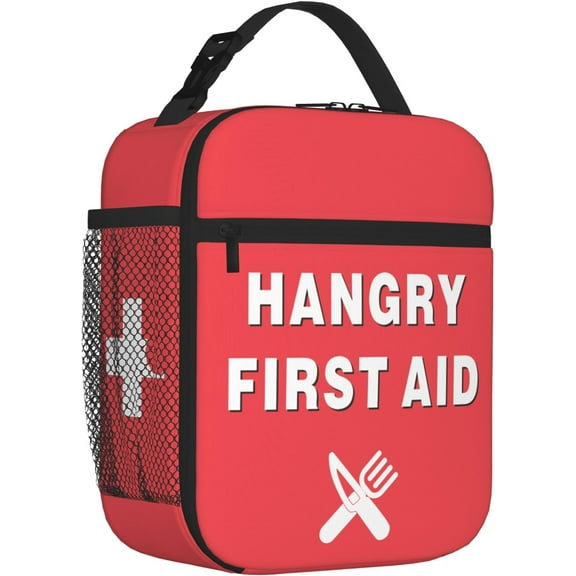 Funny Hangry First Aid Insulated Lunch Box-Emergency Snack Kit Portable Lunch Bag Reusable Lunch Tote for Women Men