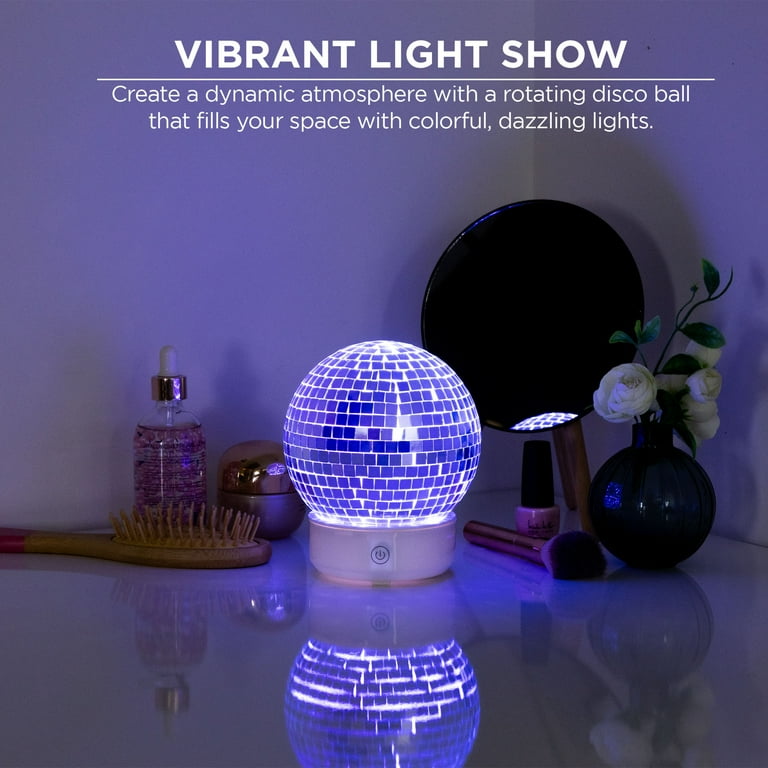 Merkury Innovations Rotating LED Disco Ball Light – 5” Multicolor Party Lamp with White Base & 6ft Cord