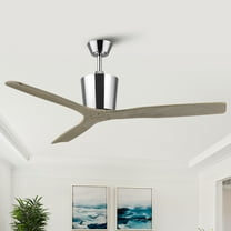 Parrot Uncle 54" Modern Chrome Propeller Solid Wood Blades Ceiling Fan without Lights, 5"/10" Downrods, Remote Control