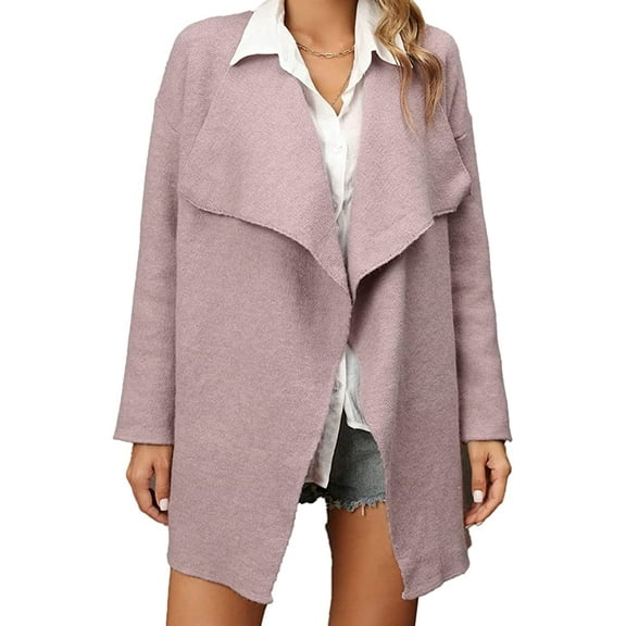 CoCopeaunts Women's Open Front Cardigan Sweater Elegant Lable Collar Long Sleeve Knit Lightweight Outwear Coat with Pockets