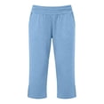 thumbnail image 4 of Womens Yoga Capris Fold High Waist Split Hem Lounge Cropped Pant Casual Lightweight Workout Walking Below Knee Shorts Light Blue L, 4 of 7