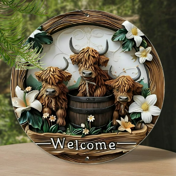 Charming Highland Cow & Lily Wooden Sign, 7.87" - Easy Hang for Indoor/Outdoor Decor, Perfect for Wall, Home, Room, Farmhouse, Porch