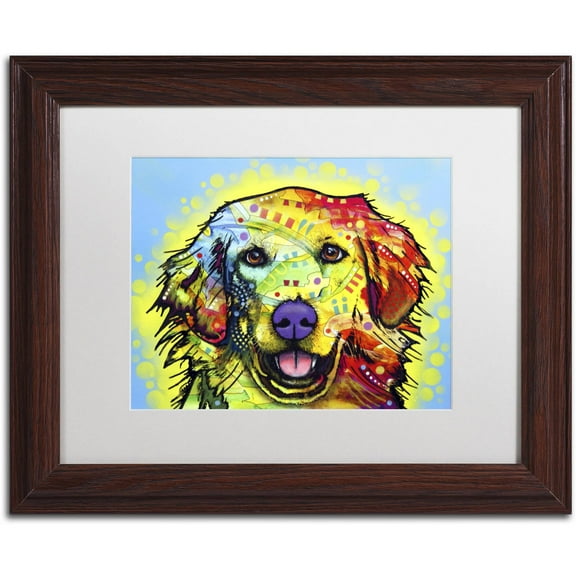 Trademark Fine Art "Golden Retriever" Canvas Art by Dean Russo, White Matte, Wood Frame