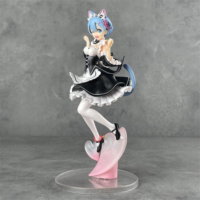 Newly Rem Figure Cat Ear Maid Rem Action Figures 23cm/9.1inch PVC Character Figurine Cosplay Model Collectible for Anime Fans Gifts