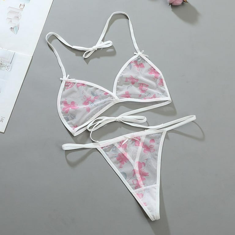 nsendm Female Underwear Adult Sexy Valentines Day Lingerie Men's Three  Point Set Sexy Lace Thong Three Point Bra Corset Lingerie for Women  plus(White