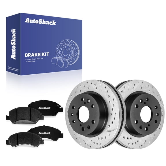AutoShack Front Vented Drilled & Slotted E-Coated Brake Rotors   Ceramic Pads 6-PC Brake Kit Replacement for 2005-2018 Chevrolet Silverado 1500 2005-2018 GMC Sierra 1500 ShadowGuard 12.99" (329.9 mm)