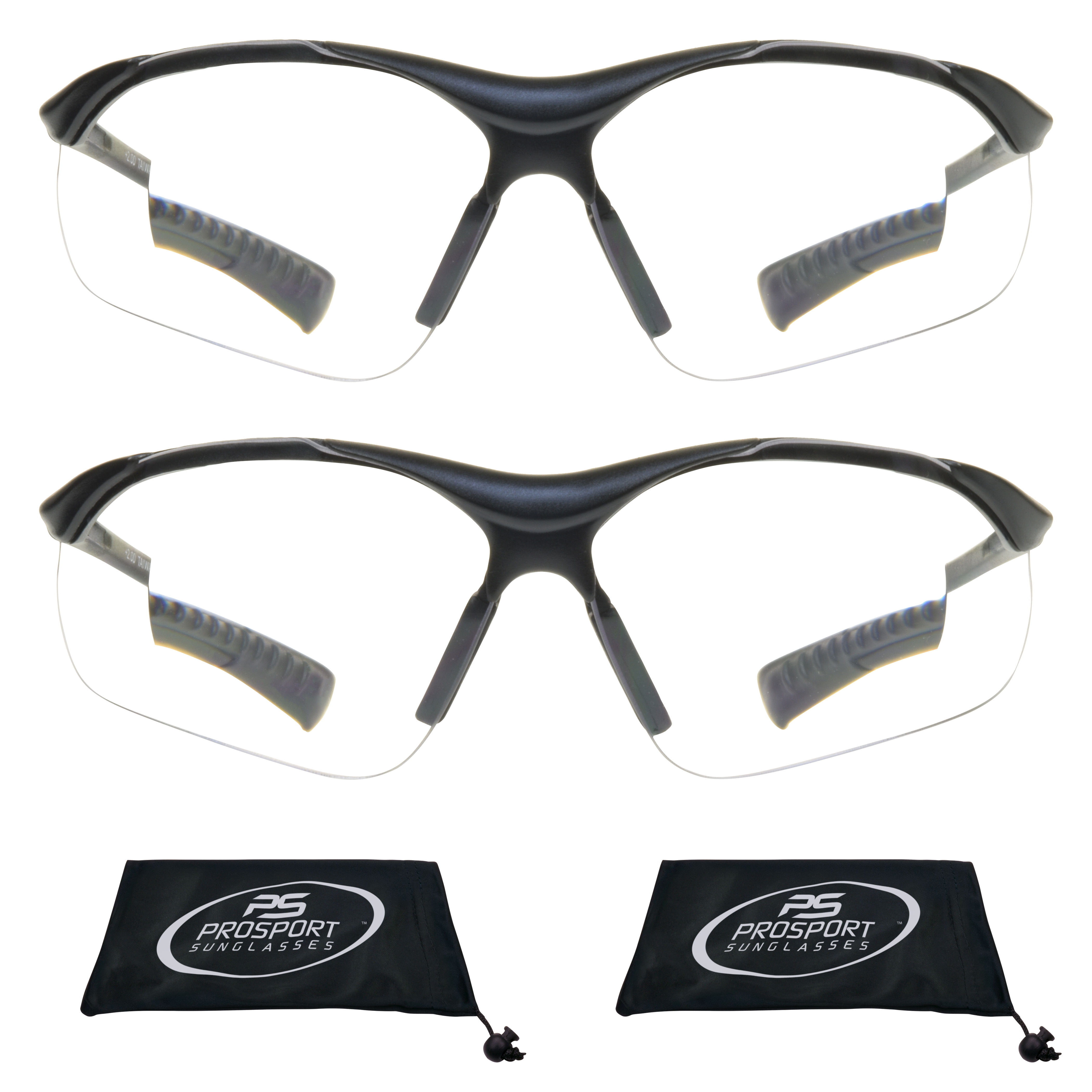proSPORT Safety Readers Reading Glasses Wrap Men Women Clear 2 Pairs