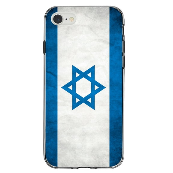 DistinctInk Clear Shockproof Hybrid Case for iPhone 7 8 SE (2020 Model) 4.7" Screen TPU Bumper Acrylic Back Tempered Glass Screen Protector - Israel Israeli Old Flag - Show Your Love of Israel