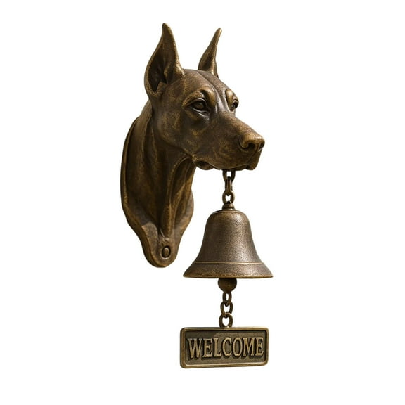 SNPOSN Doberman Welcome Doorbell, West Highland White Terrier Doorbell, Cast Iron Dinner Bell, Vintage Door Bell, Pug Head Shape Decoration Hanging Bell for Yard Garden B