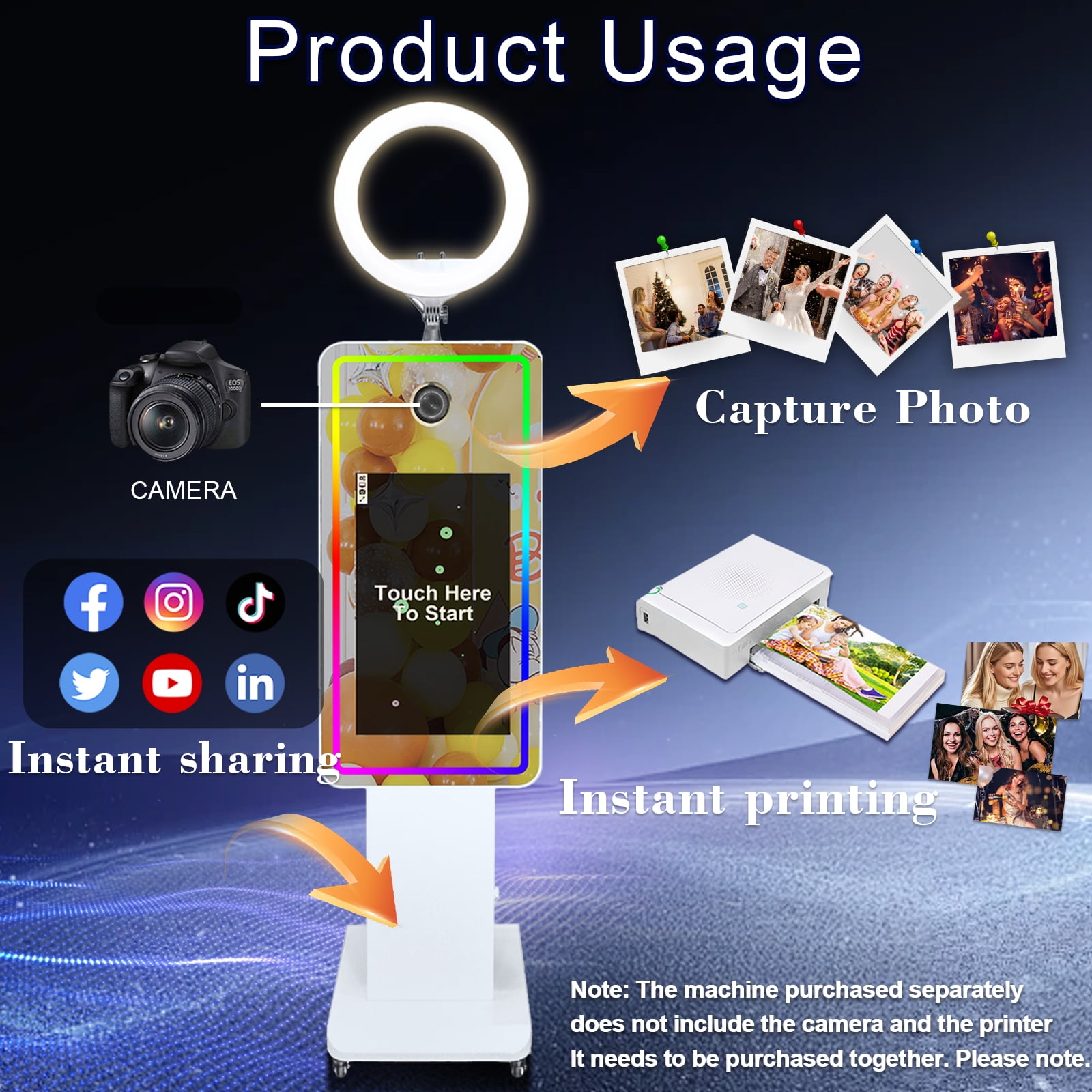 PAAFNN 21.5''LCD Touch Screen Portable Stand Selfie Photobooth Machine for Wedding Party
