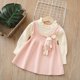 thumbnail image 4 of Vestido de cuello redondo y manga larga para niña, conejito de bolsillo, cuello de encaje, tejido de punto, manga larga, color liso, conjunto clásico, inocencia infantil y placer infantil, top de poli, 4 of 7