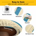thumbnail image 3 of Elastic Fitted Round Tablecloth, Beige Blue Striped Daisy Waterproof Stretch Table Cover for 36"-44" Tables, Farmhouse Vintage Flowers Washable Outdoor Tablecloths for Patio, Picnic, Camping, 3 of 9