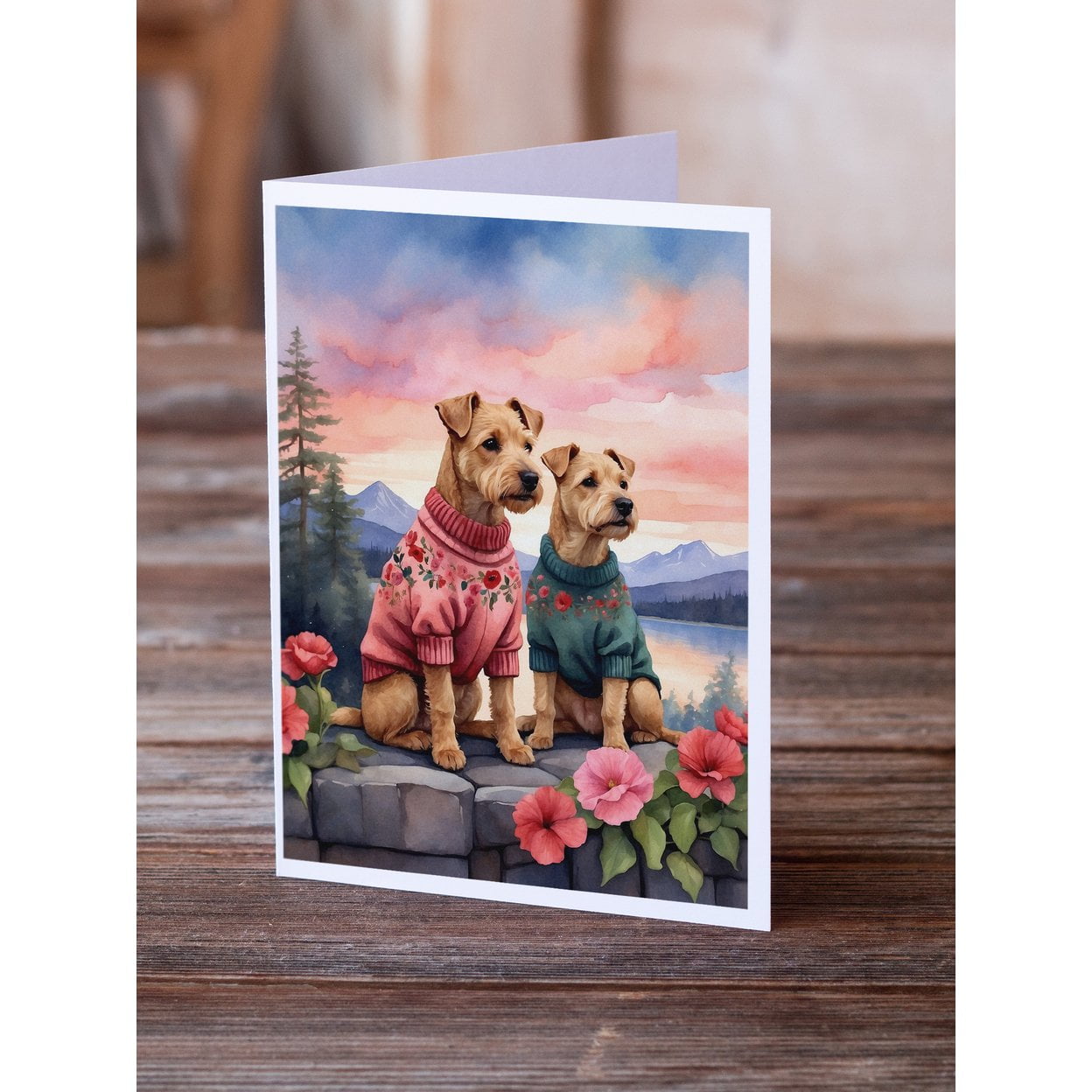 Lakeland Terrier Two Hearts Greeting Cards Pack of 8 7 in x 5 in