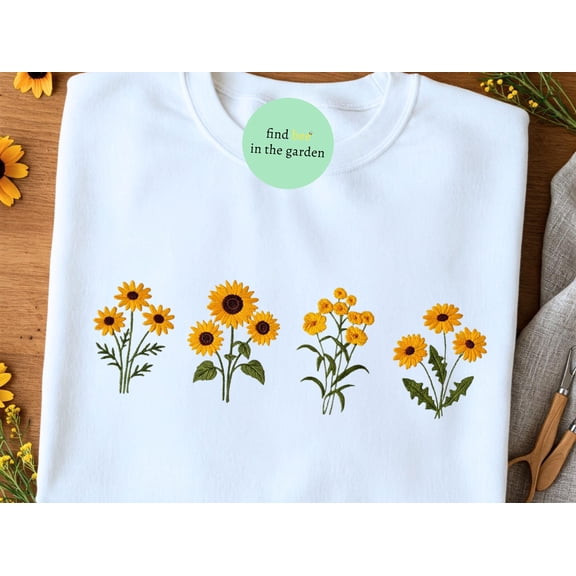 Sunflower Embroidered Sweatshirt, Floral embroidery Shirt for mom, Spring Flower, Summer Flower Sweater, Mother's Day Gift for Grandma