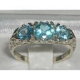 thumbnail image 2 of LBG British Made VINTAGE style Solid 10K White Gold Natural Blue Topaz Trilogy Ring, 2 of 5